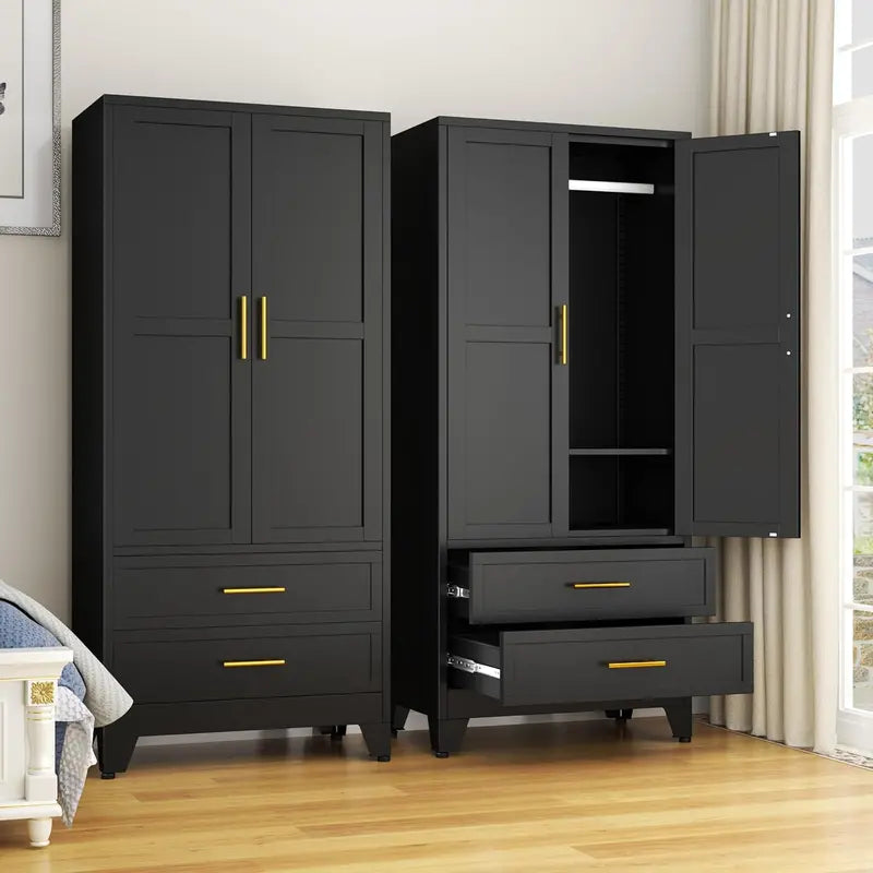 Industrial-Style Steel Armoire — 71-Inch Metal Clothing Storage Cabinet