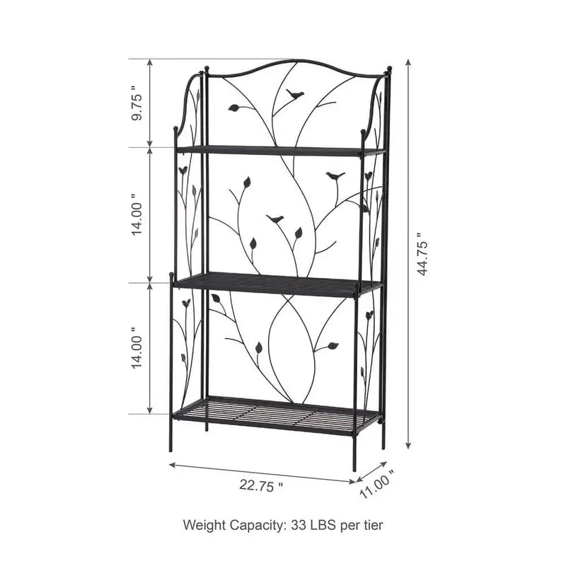 Glitzhome 44.75 in. H Black Metal Rectangular Shelf Plant Stand (3-Tiered) 2007200032