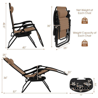 Zero Gravity Folding Lounge Chair  Reclining Ergonomic Patio Lounger