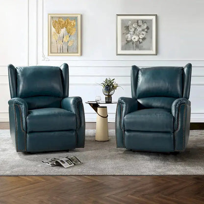 Eduardo Genuine Leather Power Recliners  Dual-Seat Set with USB Charging Ports