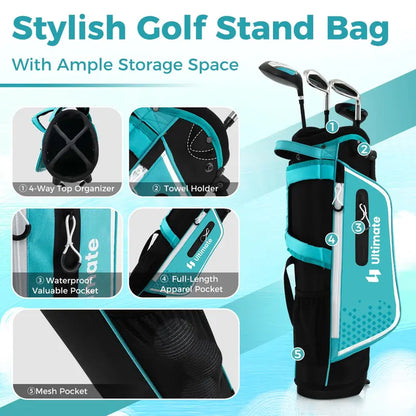 Junior Right-Handed Golf Club Set for Kids Including Stand Bag & Weatherproof Rain Hood