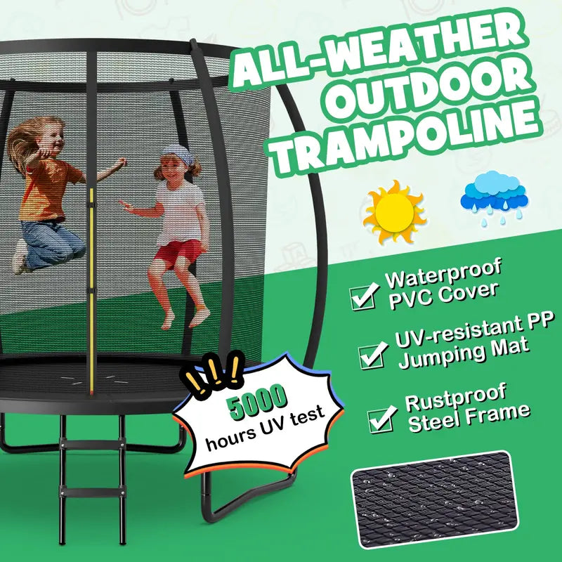 8FT / 10FT / 12FT Outdoor Trampoline  400 lb Capacity Enclosed Recreational Bounce Platform