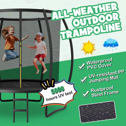 8FT / 10FT / 12FT Outdoor Trampoline  400 lb Capacity Enclosed Recreational Bounce Platform