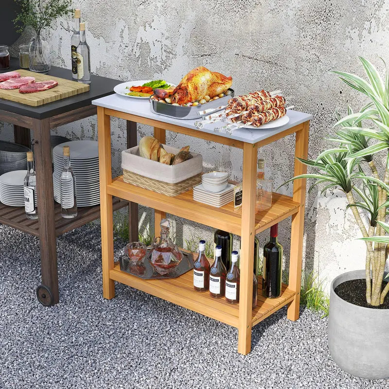 Three-Tier Wooden Patio Sideboard  32″ x 16″ x 36″ Outdoor Serving and Storage Unit