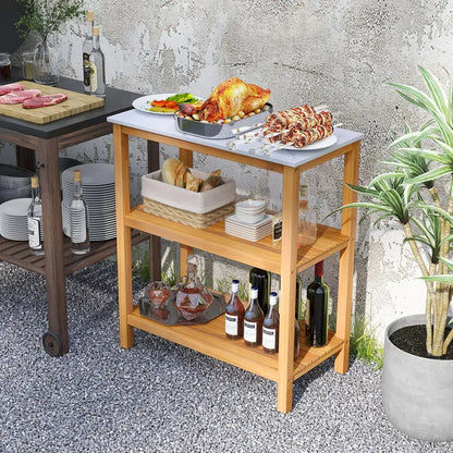 Three-Tier Wooden Patio Sideboard  32″ x 16″ x 36″ Outdoor Serving and Storage Unit