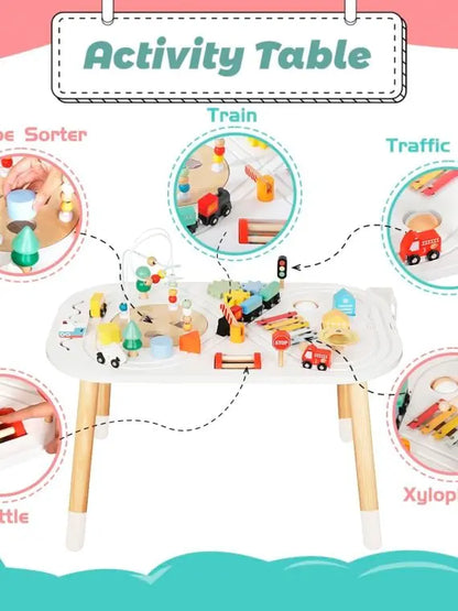 Wooden Toddler Activity Cube & Table by Cubes for Kids  Montessori Toy with Bead Maze, Mini Car, Gears & Blocks for 1 Year Olds