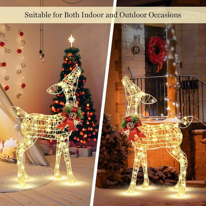 Tangkula Christmas LED Reindeer Decoration, 50 Warm Lights, Steel & Tinsel, Indoor/Outdoor Holiday Decor