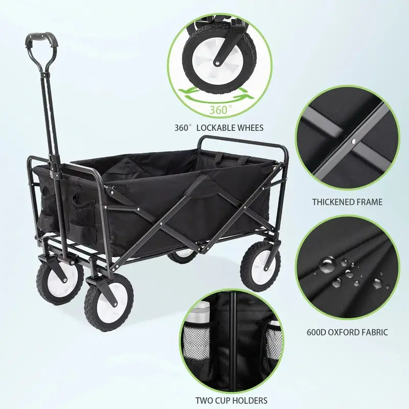 220-Pound Capacity Folding Utility Wagon Cart for Camping, Gardening & Outdoor Use (Black)