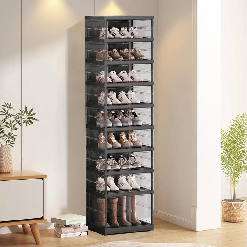 9-Tier Foldable Shoe Rack  36-Pair Double-Stack Storage Cabinet with Doors
