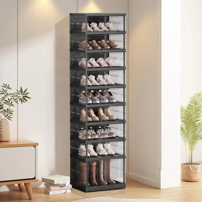 9-Tier Foldable Shoe Rack  36-Pair Double-Stack Storage Cabinet with Doors