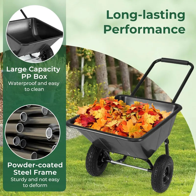 Dual-Wheel Pneumatic Wheelbarrow  Heavy-Duty Garden Cart with 330 LB Load Capacity