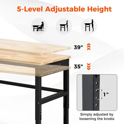 48-Inch Adjustable Workbench  Heavy-Duty Oak Top with Non-Slip Pads