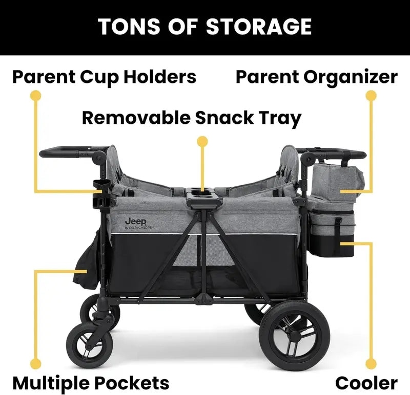Delta Children Jeep Wrangler Quad Stroller Wagon  Premium 4-Seat All-Terrain Pull Wagon for Kids