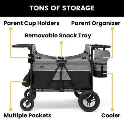 Delta Children Jeep Wrangler Quad Stroller Wagon  Premium 4-Seat All-Terrain Pull Wagon for Kids