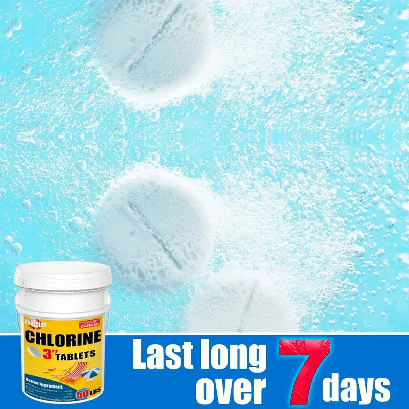 50 lb Bucket of 3-Inch Chlorine Tablets  Swimming Pool Sanitizing Chemicals for Routine Maintenance