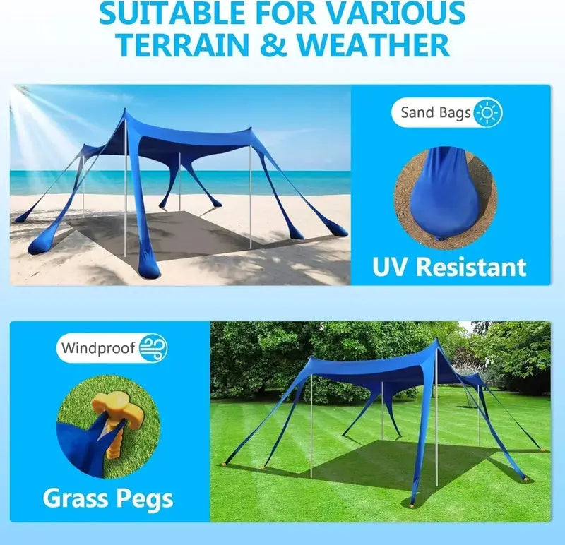 10′ x 10′ Heavy-Duty Beach Tent with UPF 50+ Sun Protection  Portable Sand Anchor Canopy Shelter