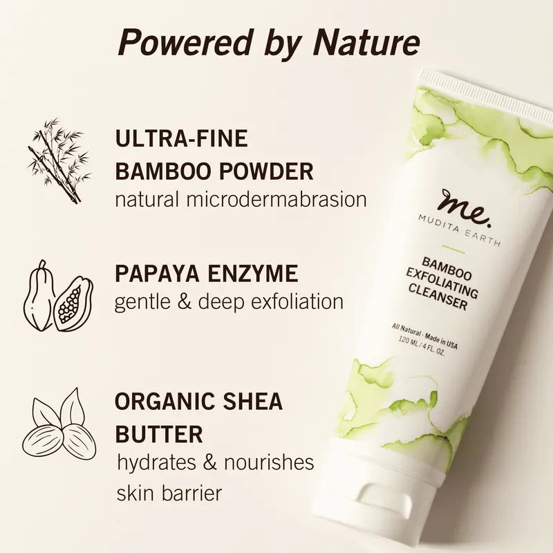 Mudita Earth Organic Bamboo Facial Scrub, 4 fl oz  Lactic Acid for Acne & Sensitive Skin