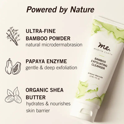 Mudita Earth Organic Bamboo Facial Scrub, 4 fl oz  Lactic Acid for Acne & Sensitive Skin