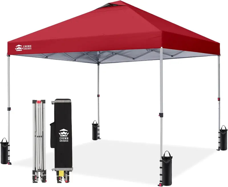 CROWN SHADES 10′ x 10′ Beach Canopy Tent: One-Push Deployment, Silver-Coated UV-Reflective Top, Three-Height Adjustment, and Sandbag Stability System