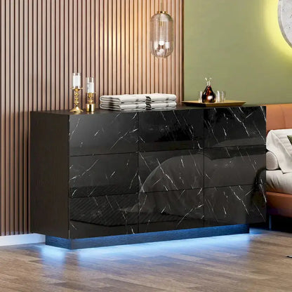 9-Drawer Tall Dresser with Integrated LED Lighting  Bedroom Storage Tower Cabinet