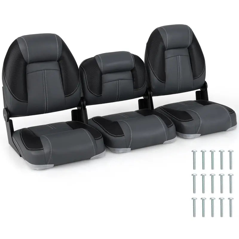 Three-Pack Adjustable Folding Boat Seats — Includes Two High-Back and One Low-Back Bass Boat Chair with 28D Foam Cushioning