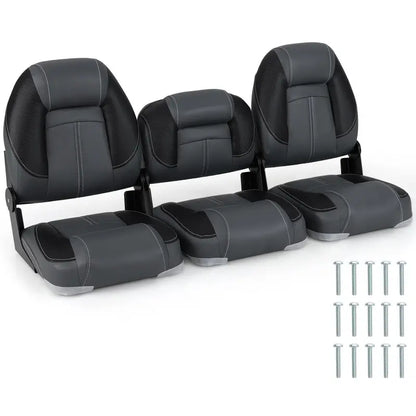 Three-Pack Adjustable Folding Boat Seats — Includes Two High-Back and One Low-Back Bass Boat Chair with 28D Foam Cushioning