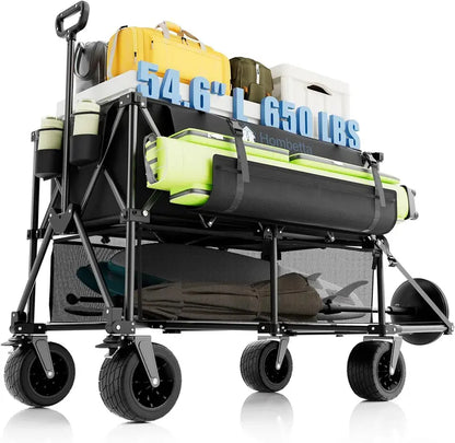Extra-Large 48″ Heavy-Duty Folding Cart  560 lb Capacity, 350L Volume, Brake-Enabled Utility Wagon