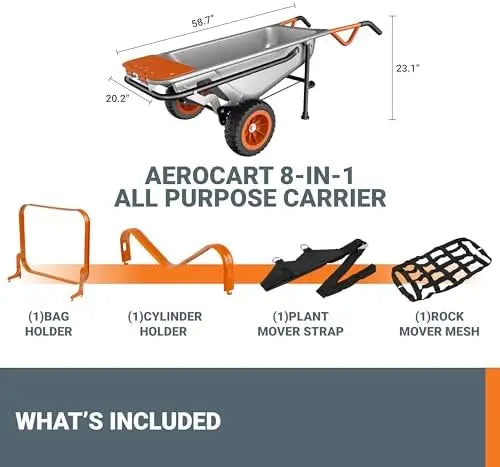 Worx WG050 8-in-1 Heavy Duty Aerocart Garden Cart & Wheelbarrow/Dolly