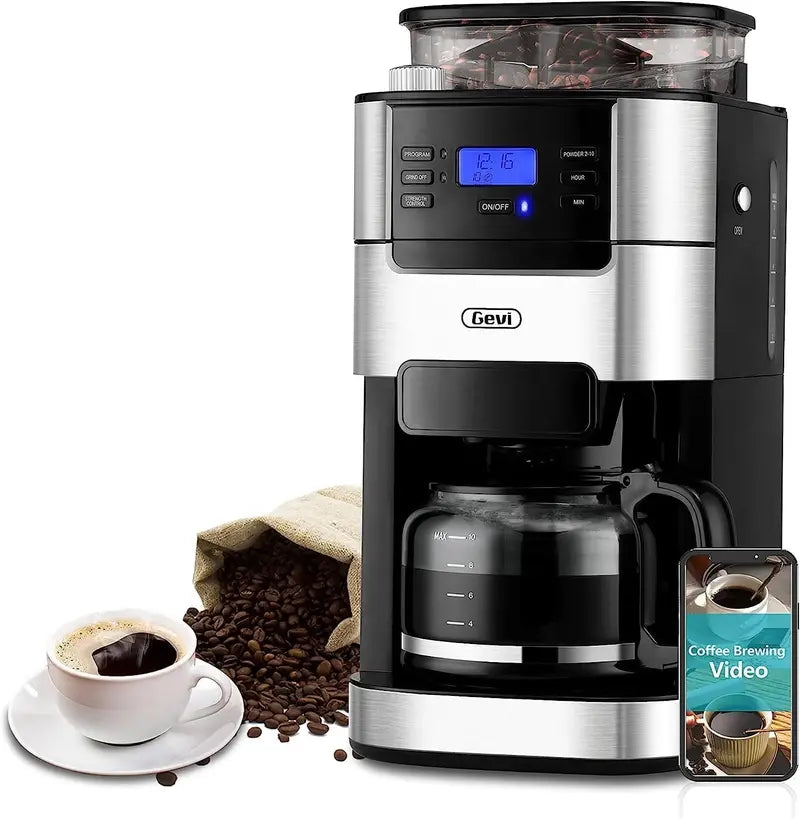 Gevi 10-Cup Coffee Maker with Integrated Grinder  Programmable Thermal Carafe Brewer