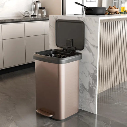 13-Gallon Stainless Steel Trash Can  Soft-Close Lid, Foot Pedal & Odor Control