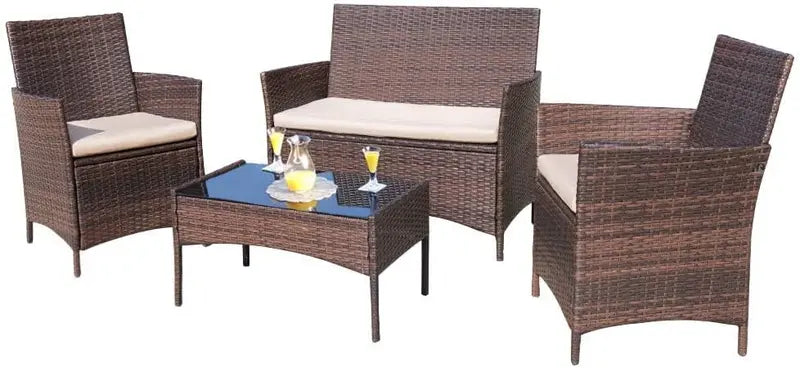 Homall 4-Piece Indoor-Outdoor Rattan Patio Set  Brown & Beige Woven Seating