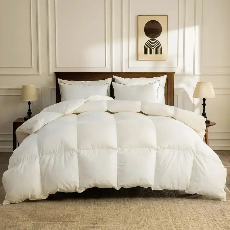 Organic Down Duvet  Queen Size, 100% Cotton Cover, Hypoallergenic & Cloud-Like Fill