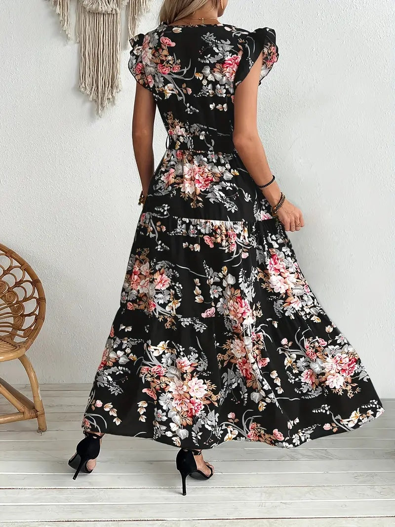 Robe Florale Noire "Jardin Nocturne"