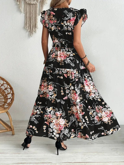 Robe Florale Noire "Jardin Nocturne"