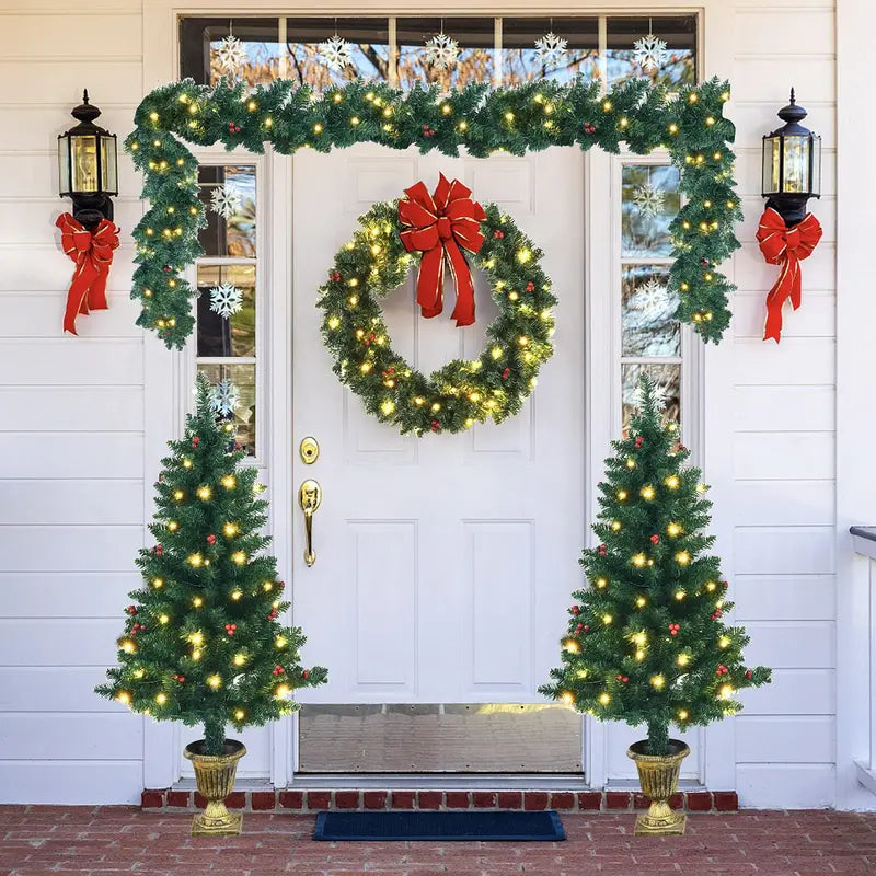 Holiday Garland Set  Pre-Lit 4-Piece Christmas Decor Collection for Mantel or Doorway