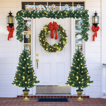 Holiday Garland Set  Pre-Lit 4-Piece Christmas Decor Collection for Mantel or Doorway