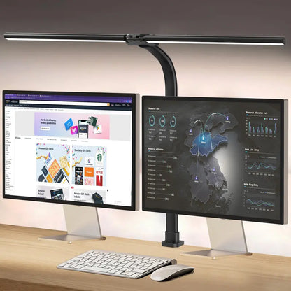 Clamp-Mount Dual-Head LED Desk Lamp  24W, 5 Brightness + 5 Color Modes, Articulating Arm