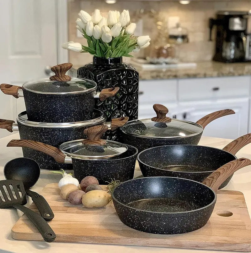 Kitchen Academy 12-Piece Granite Nonstick Induction Cookware Set in Emerald Green