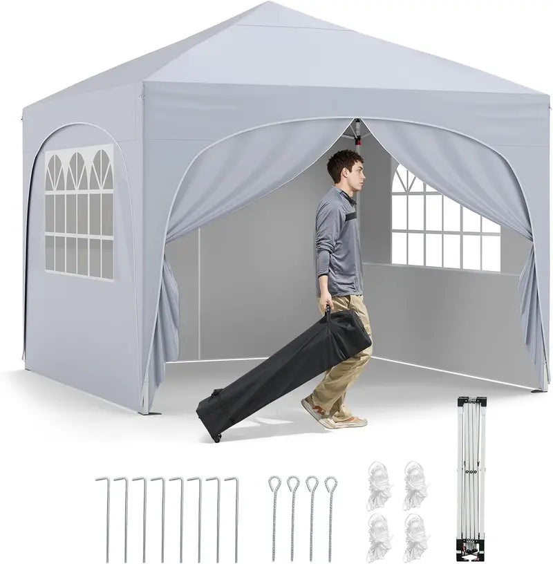 10′ x 10′ Pop-Up Canopy Tent with Four Zippered, Removable Sidewalls