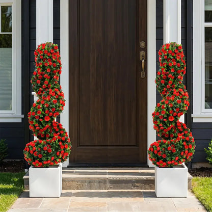 Set of Two 3-Foot Realistic Fake Rose Bushes  UV-Protected Outdoor Faux Plants with Ground Spikes