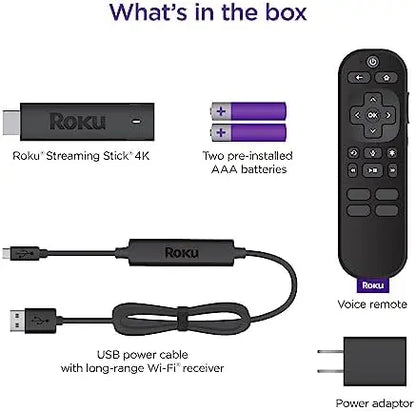 Roku Streaming Stick 4K | 4K/HDR/Dolby Vision | Portable | Free & Live TV | Roku Voice Remote