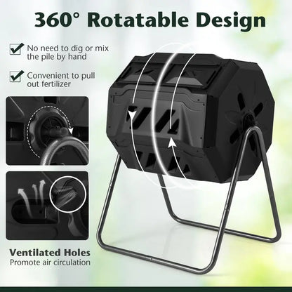 Dual-Chamber Compost Tumbler  42-Gallon Rotating Bin with Sliding Doors & Reinforced Steel Frame