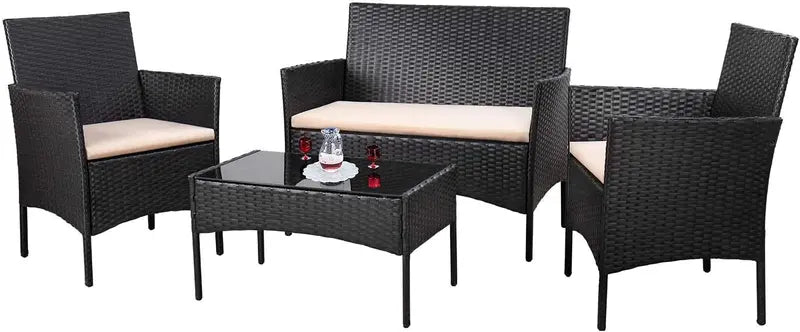 Homall 4-Piece Grey Wicker Patio Set  Versatile Indoor/Outdoor Rattan Furniture for Porch or Garden