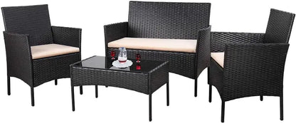 Homall 4-Piece Grey Wicker Patio Set  Versatile Indoor/Outdoor Rattan Furniture for Porch or Garden