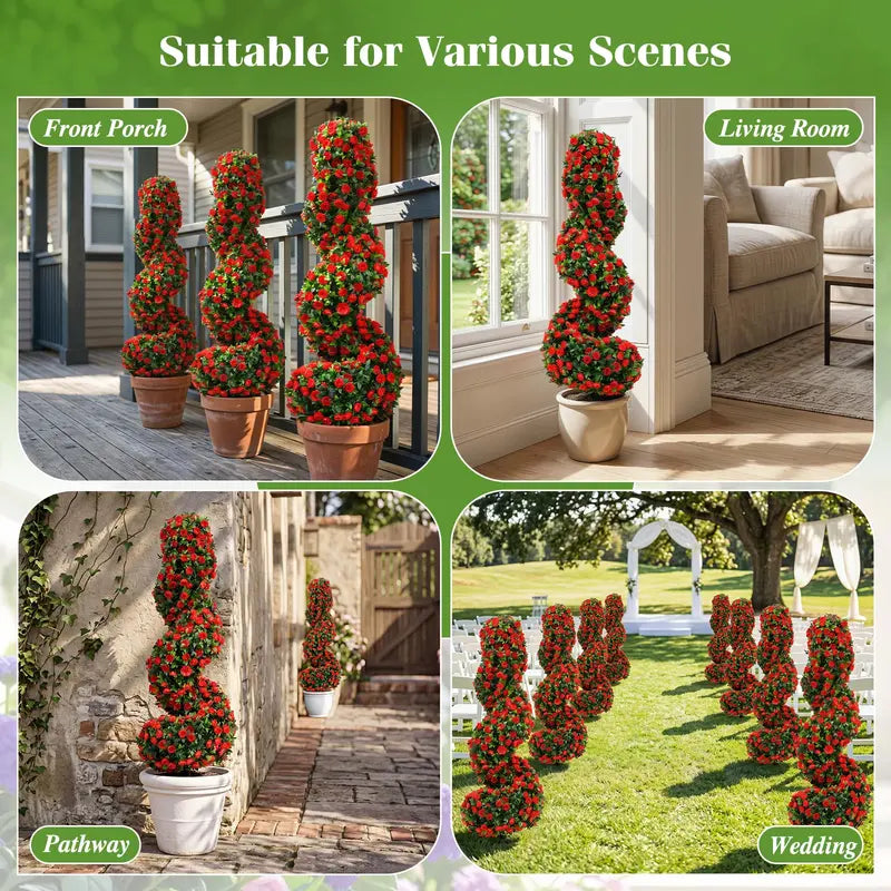 Set of Two 3-Foot Realistic Fake Rose Bushes  UV-Protected Outdoor Faux Plants with Ground Spikes