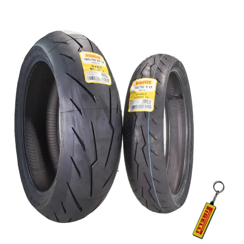 Motorcycle Tire Combo: Front 110/70ZR17 + Rear 190/55ZR17  High-Speed Radial Set with Bonus Keychain