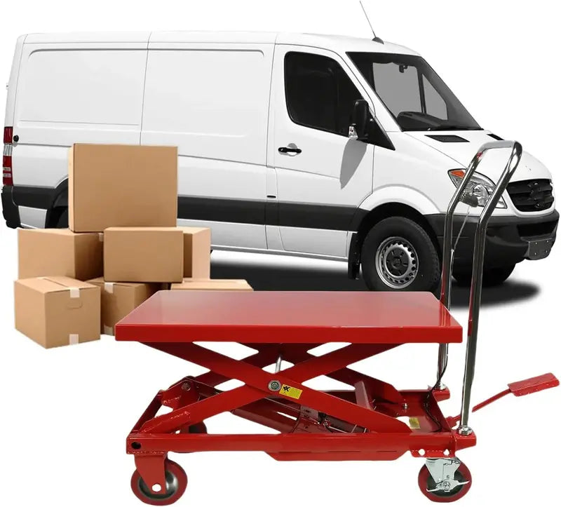 660 lb Hydraulic Lift Table Cart  31″ Max Height, Double-Scissor, 4-Wheel w/ Non-Slip Surface