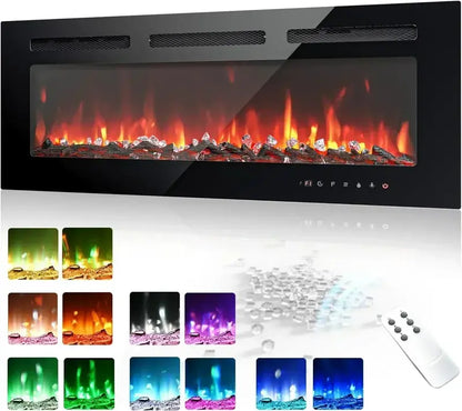EUHOMY 50-Inch Recessed Electric Fireplace with Adjustable Flame Colors and Built-in Heater