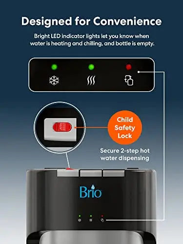 Brio Essential Series Bottom-Loading Water Cooler  Triple-Temperature Dispenser (Hot/Cold/Ambient)