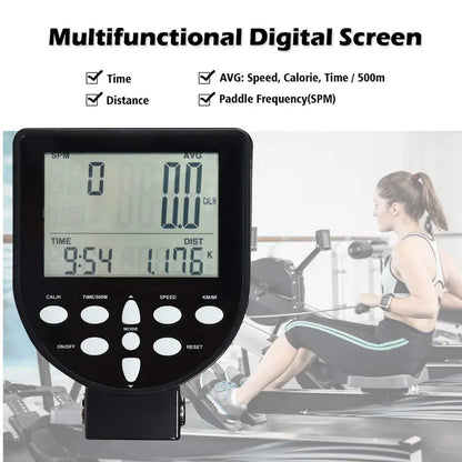 Dual-Track Water Rowing Machine with Adjustable Resistance, LCD Monitor & High Weight Capacity